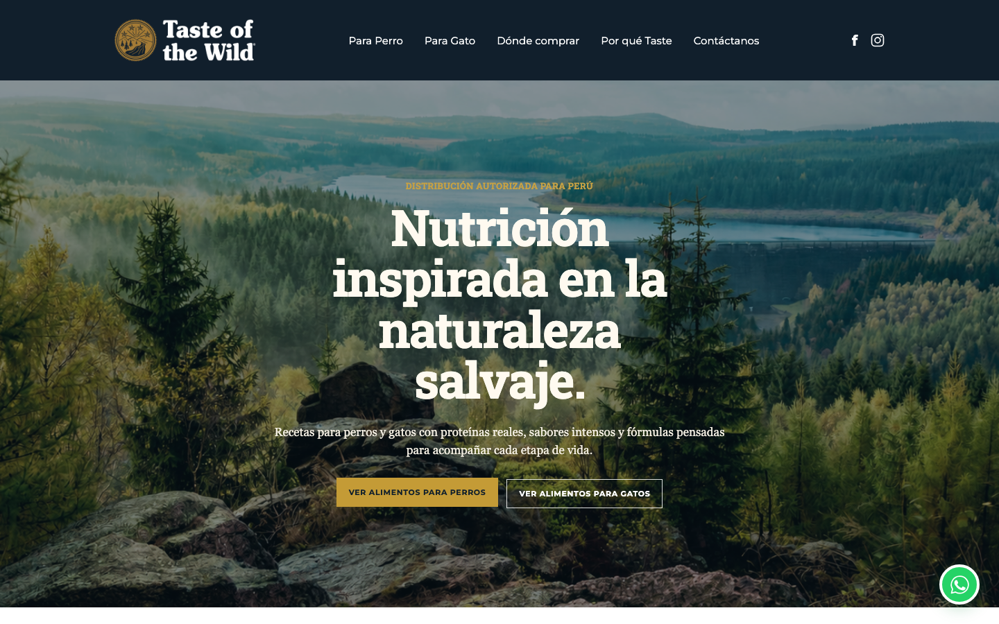 Sitio web de Taste of the Wild Perú